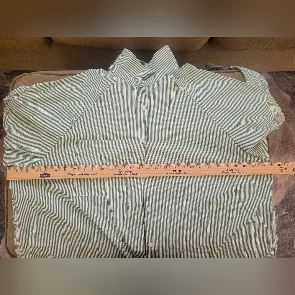 Womens Smocked Cuffed Striped Boyfriend Shirt Casual Collar Long Sleeve Oversize - Picture 4 of 5